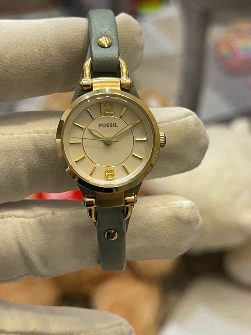 Fossil Georgia Green Leather Strap Watch ES4003 Women's 26mm Quartz